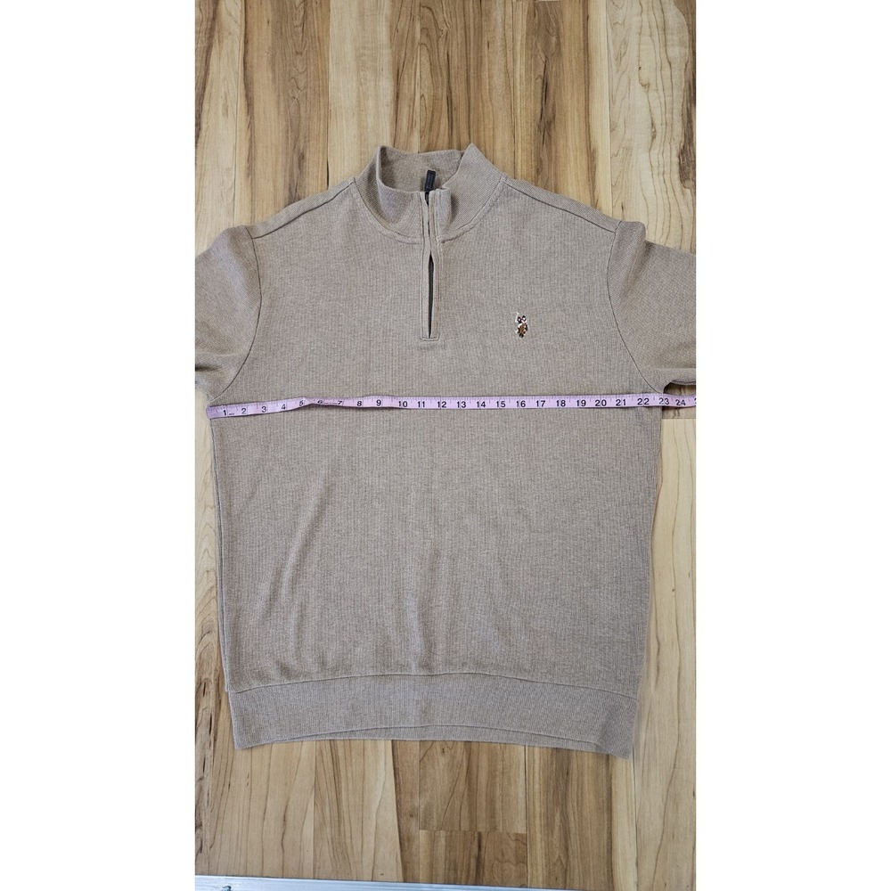 US Polo Assn. Men's Textured Quarter Zip Sweater Sz Large Tan / Brown - Picture 8 of 12